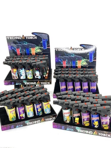 [TECH-06114] TECHNO TORCH #104139-BWDB ASSORTED DESIGN TORCH LIGHTERS BOX OF 15