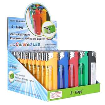 5-FLAGS LED LIGHTER ASSORTED COLORS BOX OF 50