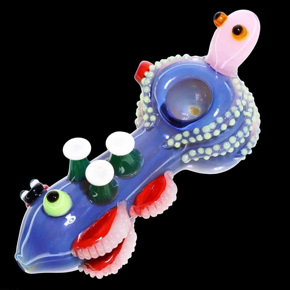 6" OCTUPUS HEAD OCEAN GLASS HAND PIPE SPOON ASSORTED COLORS
