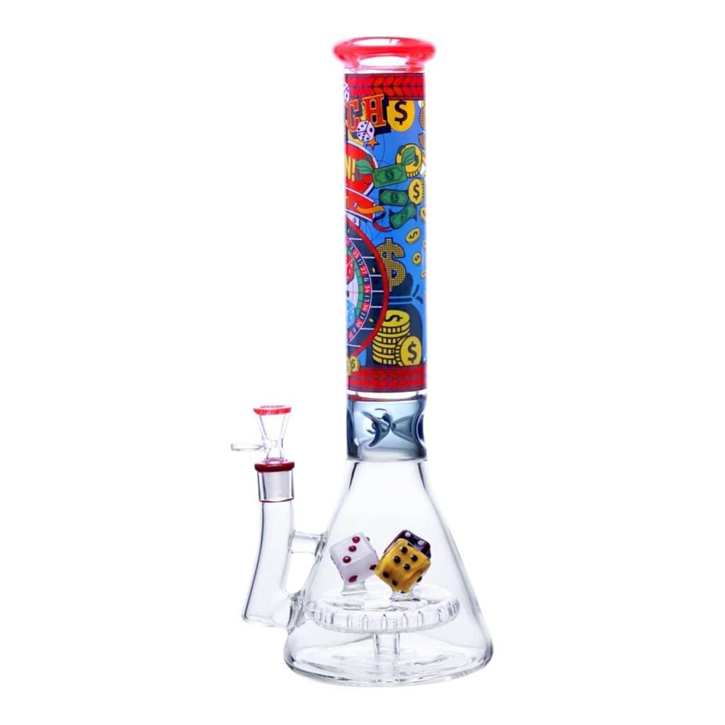 CHEECH DICE THEMED VIBRANT CASINO BEAKER 15" GLASS WATER PIPE #CHE-375