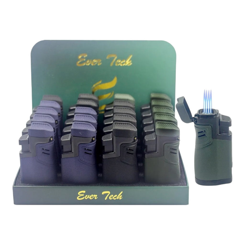 EVER TECH QUAD FLAME TORCH LIGHTER WITH CIGAR HOLDER AND PUNCHER #M0430 BOX OF 20