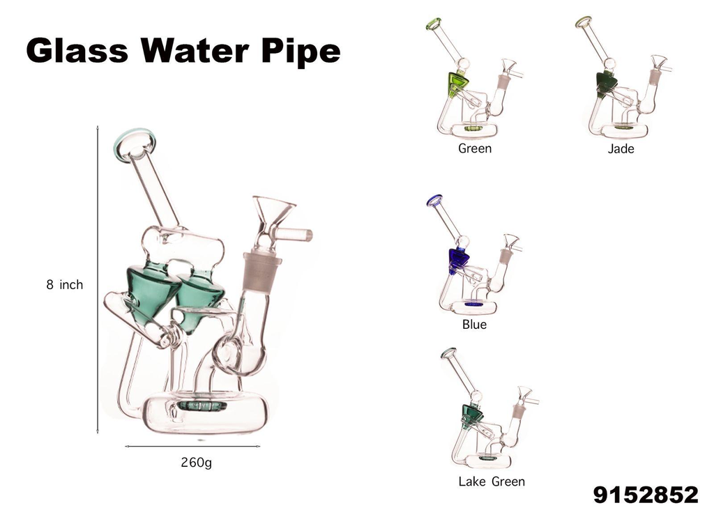 GLASS WATER PIPE #9152852 XYZ-089 ASSORTED COLORS