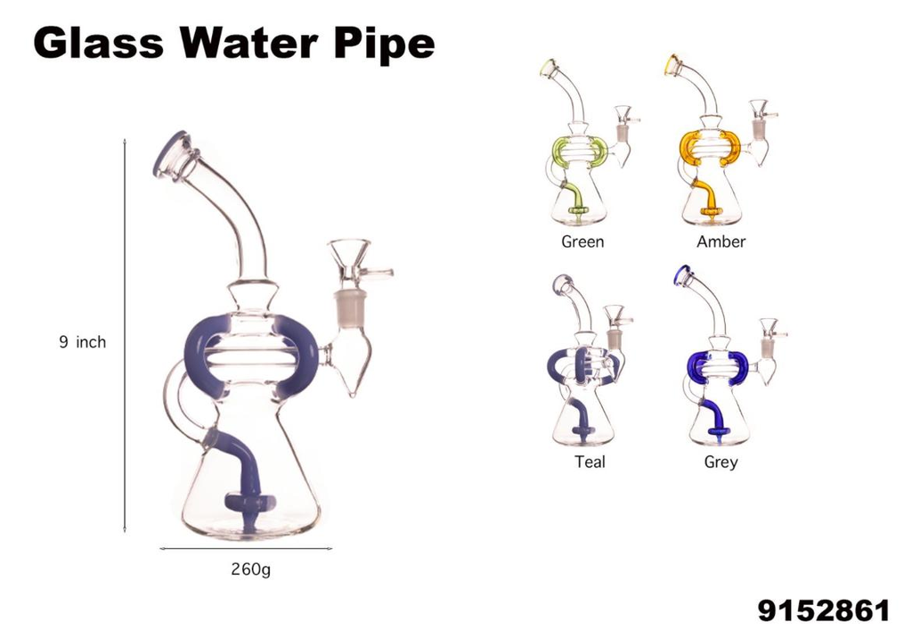 GLASS WATER PIPE #9152861 XYZ-338 ASSORTED COLORS