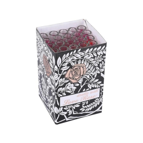 LOVE ROSE DOUBLE WALL GLASS 36CT BLACK BOX