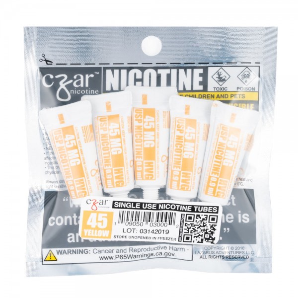 CZAR 45MG YELLOW NICOTINE TUBES 0.9ML BAG OF 5