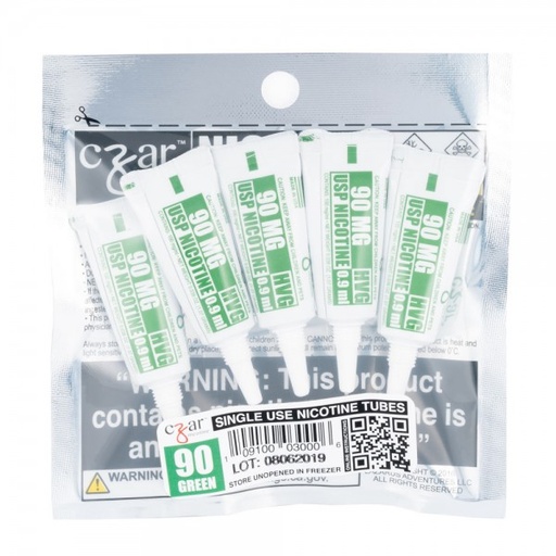 [CZAR-07120] CZAR 90MG GREEN NICOTINE TUBES 0.9ML BAG OF 5