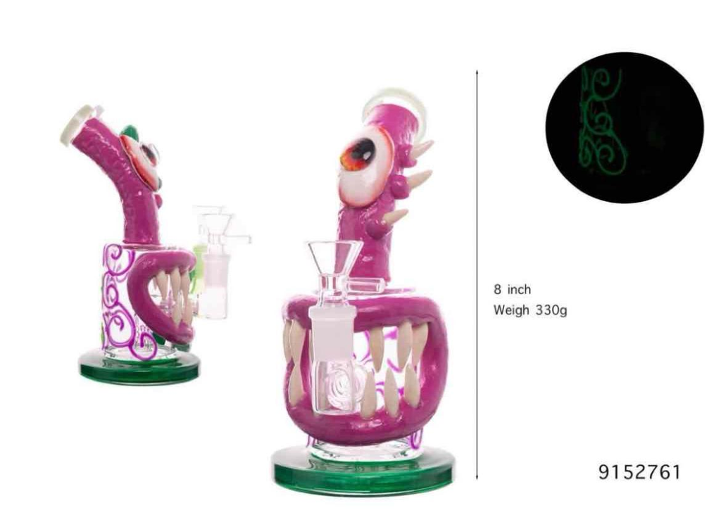 MONSTER 3D 8” GLASS WATER PIPE #9152756 CGP23052 ASSORTED COLORS