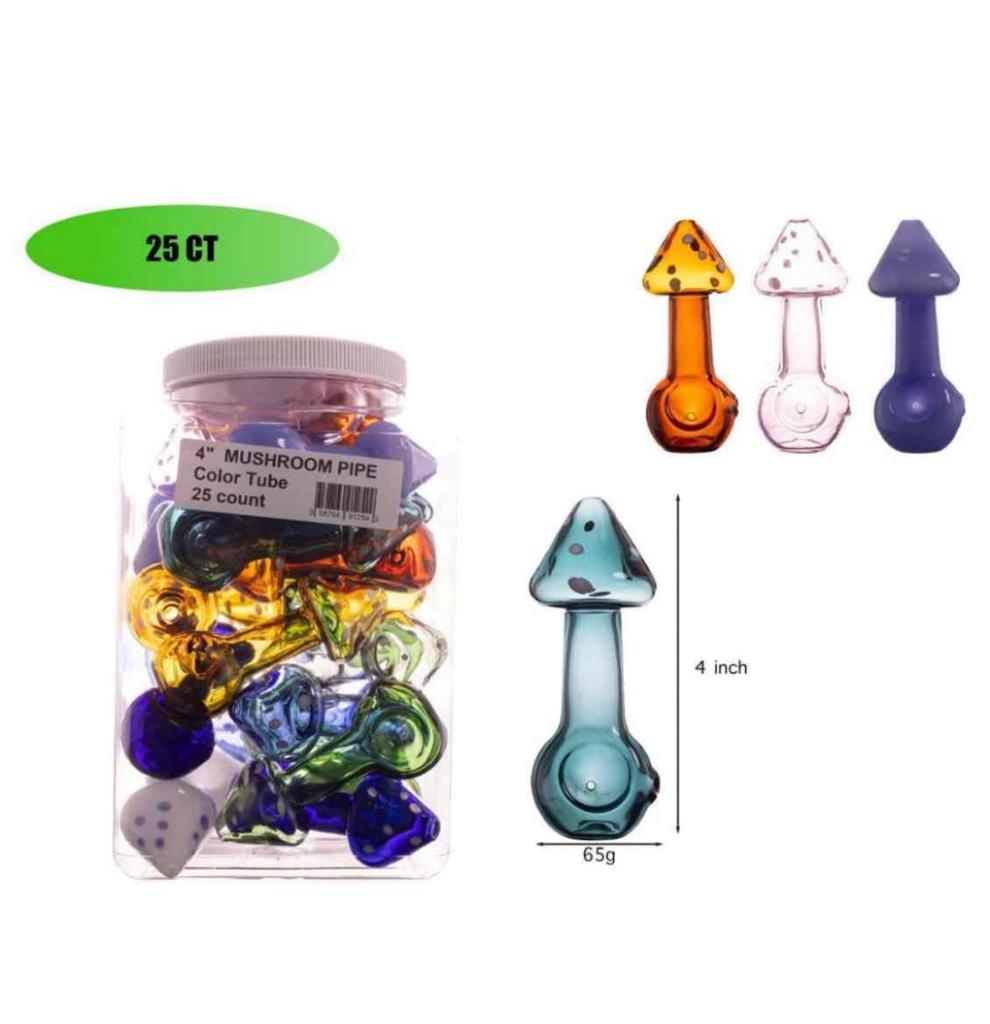 MUSHROOM 4" PIPE COLOR TUBE 25CT JAR
