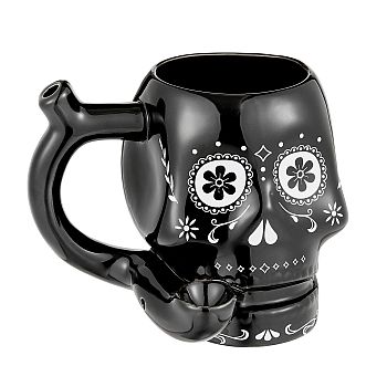 FASHIONCRAFT CERAMIC BLACK SKULL MUG #82478