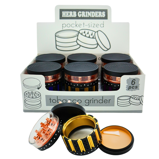 [HERB-23694] HERB GRINDERS POCKET-SIZED SMOKING PIPE FASHION 4 PARTS TOBACCO GRINDER #DK5195-4 BOX OF 6