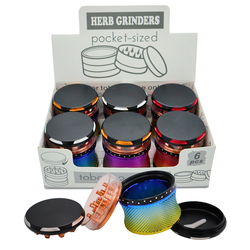 [HERB-23696] HERB GRINDERS POCKET-SIZED HEAVY DRUM DESIGN 4 PARTS TOBACCO GRINDER #DK5208-4 BOX OF 6