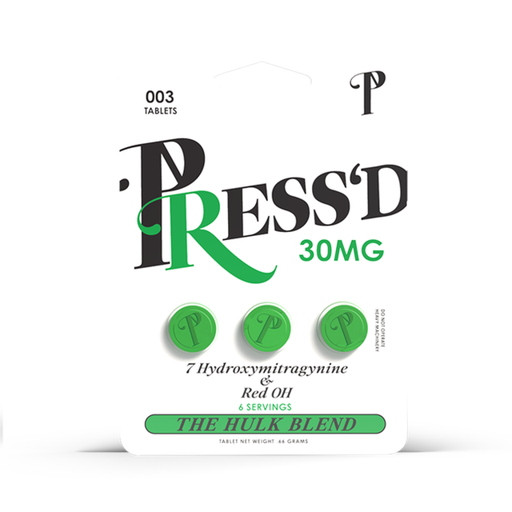 [Temp-HAM-003945] PRESS'D GREEN 30MG HULK BLEND 7-HYDROXY & RED OH KRATOM BLISTER CAPSULES 3CT