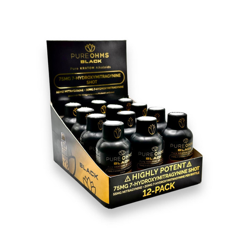 [Temp-HAM-004009] PURE OHMS BLACK 75MG 7-HYDROXY KRATOM SHOTS BOX OF 12