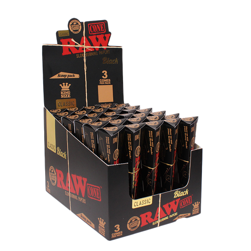 [Temp-HAM-004042] RAW BLACK CLASSIC KING SIZE TRIANGLE CONES 3CT BOX OF 30