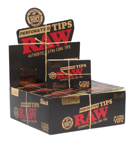 [Temp-HAM-004043] RAW BLACK CLASSIC PERFORATED X-TRA LONG TIPS 40CT BOX OF 36