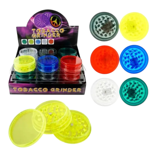 [Temp-HAM-004677] TOBACCO GRINDER CLEAR PLASTIC GRINDER 3 PARTS #GR044 BOX OF 24