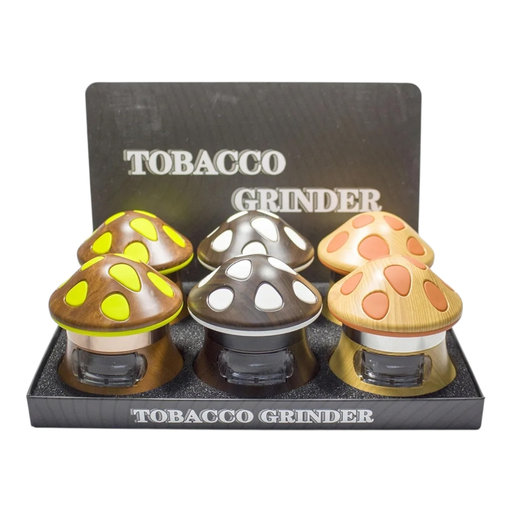 [Temp-HAM-004691] TOBACCO GRINDER MUSHROOM DESING WITH SIDE DOOR 4 PARTS #GR362 BOX OF 6