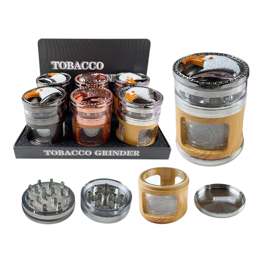 [Temp-HAM-004700] TOBACCO GRINDER SIDE WINDOWS WITH EAGLE TOP DESIGN 4 PARTS #GR337 BOX OF 6