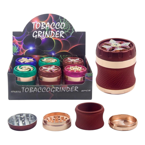 [Temp-HAM-004705] TOBACCO GRINDER SPINNING TOP WITH STONES DESIGN DESIGN 4 PARTS #GR306 BOX OF 6