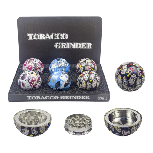 [Temp-HAM-004707] TOBACCO GRINDER SUGAR SKULL BALL DESING 3 PARTS #GR343 BOX OF 6
