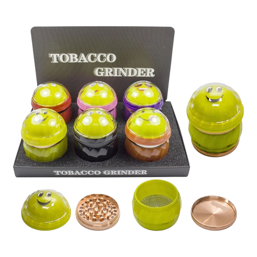 [Temp-HAM-004712] TOBACCO GRINDER WITH HALF BALL LID DESIGN 4 PARTS #GR360 BOX OF 6