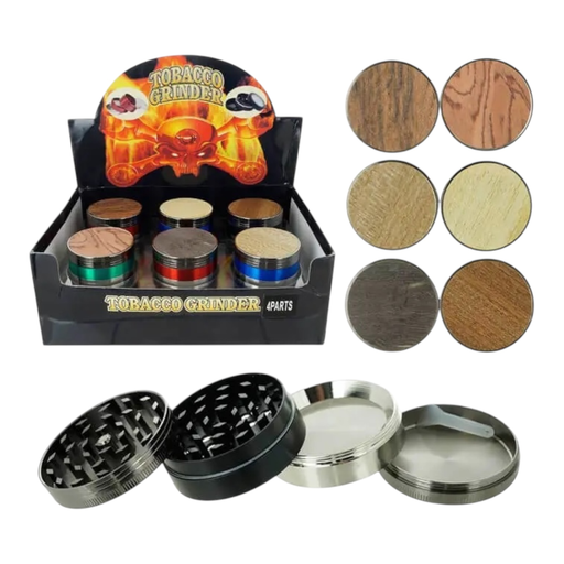 [Temp-HAM-004714] TOBACCO GRINDER WOOD DESIGN ON TOP 4 PARTS #GR139 BOX OF 12