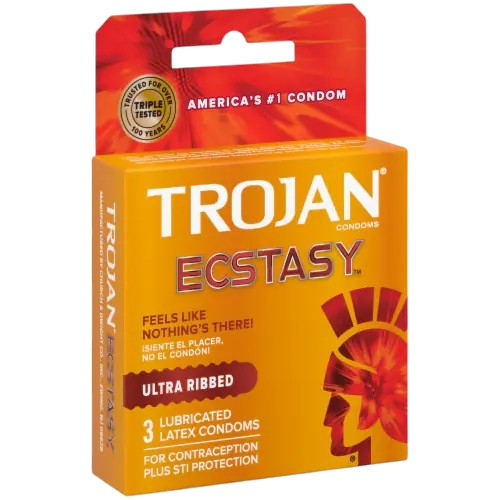 [Temp-HAM-004740] TROJAN ECSTASY ULTRA RIBBED LUBRICATED CONDOMS 3CT BOX OF 6