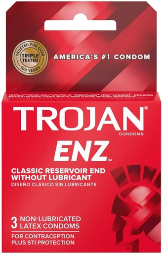 [Temp-HAM-004742] TROJAN ENZ RED NON-LUBRICATED CONDOMS 3CT BOX OF 6