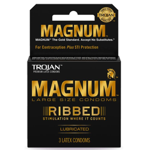 [Temp-HAM-004747] TROJAN MAGNUM RIBBED LARGE SIZE LUBRICATED CONDOMS 3CT BOX OF 6