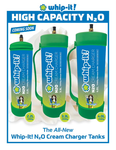 [Temp-HAM-005214] WHIP IT CYLINDER TANK NITROUS OXIDE CREAM CHARGER 4.0L BOX OF 2