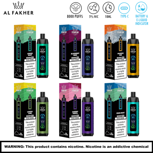 AL FAKHER CROWN BAR PRO *DUAL MODE* 5% DISPOSABLE 8000 PUFFS BOX OF 5
