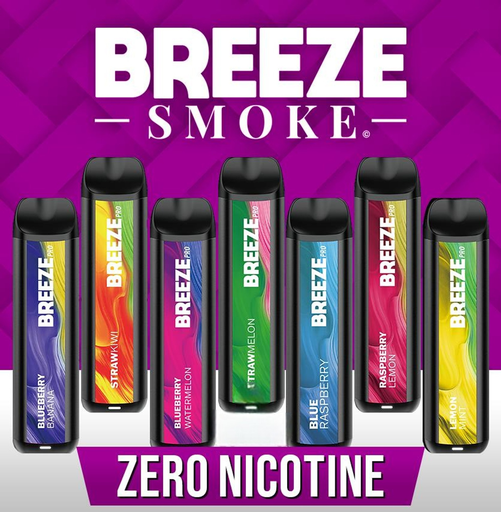 BREEZE SMOKE PRO EDITION ZERO NICOTINE DISPOSABLE 2000 PUFFS BOX OF 10
