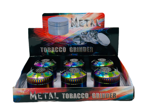 [INTREF01930] TOBACCO GRINDER 4 PARTS RAINBOW SKULL DESIGN #TG4-52GRA-SK BOX OF 6