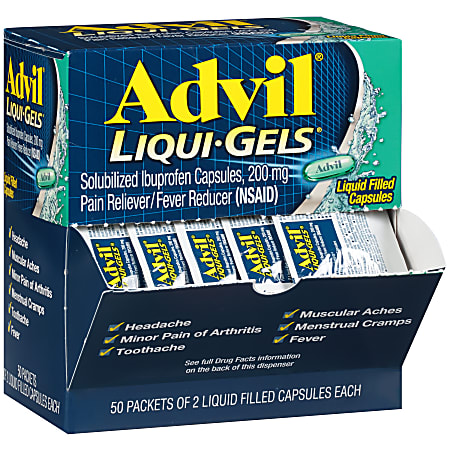 [Temp-HAM-000749] ADVIL LIQUI GELS SOLUBILIZED IBUPROFEN PILLS 2CT BOX OF 50