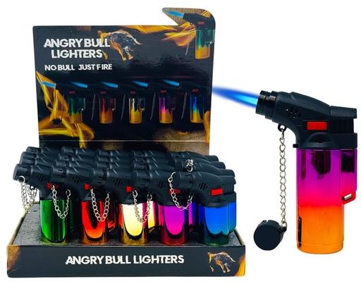 [Temp-HAM-000894] ANGRY BULL MINI RAINBOW METALIC TORCH LIGHTERS BOX OF 20