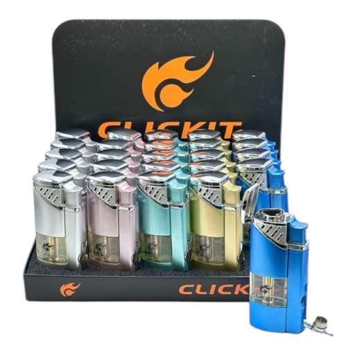 [Temp-HAM-001415] CLICKIT SHINY PARTIAL TRANSPARENT TRIPLE TORCH LIGHTER W/ CIGAR CUTTER #GH-10890 BOX OF 25
