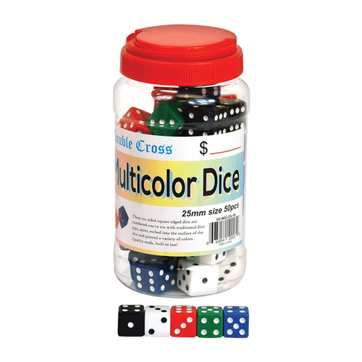 [Temp-HAM-001688] DOUBLE CROSS MULTICOLOR DICE 25MM 50CT