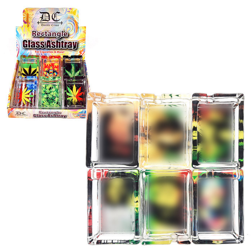 [Temp-HAM-001689] DOUBLE CROSS RECTANGLE GLASS ASHTRAY BOB MARLEY DESIGN BOX OF 6
