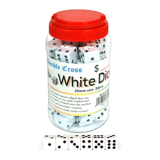 [Temp-HAM-001692] DOUBLE CROSS WHITE DICE 25MM 50CT