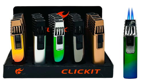 [CLIC-25844] CLICKIT DOUBLE TORCH LIGHTER ASSORTED COLORS #GH-0260 BOX OF 25