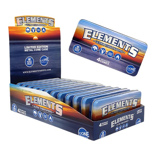 [Temp-HAM-001842] ELEMENTS KING SIZE PRE-ROLLED CONES METAL CASE 4CT BOX OF 12