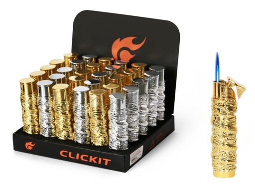 [CLIC-27202] CLICKIT DRAGON DESIGN TORCH LIGHTER ASSORTED COLORS GH-8833 BOX OF 30