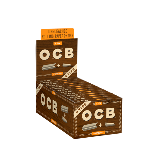 [Temp-HAM-003569] OCB VIRGIN 1 1/4 UNBLEACHED ROLLING PAPERS + FILTERS BOX OF 24